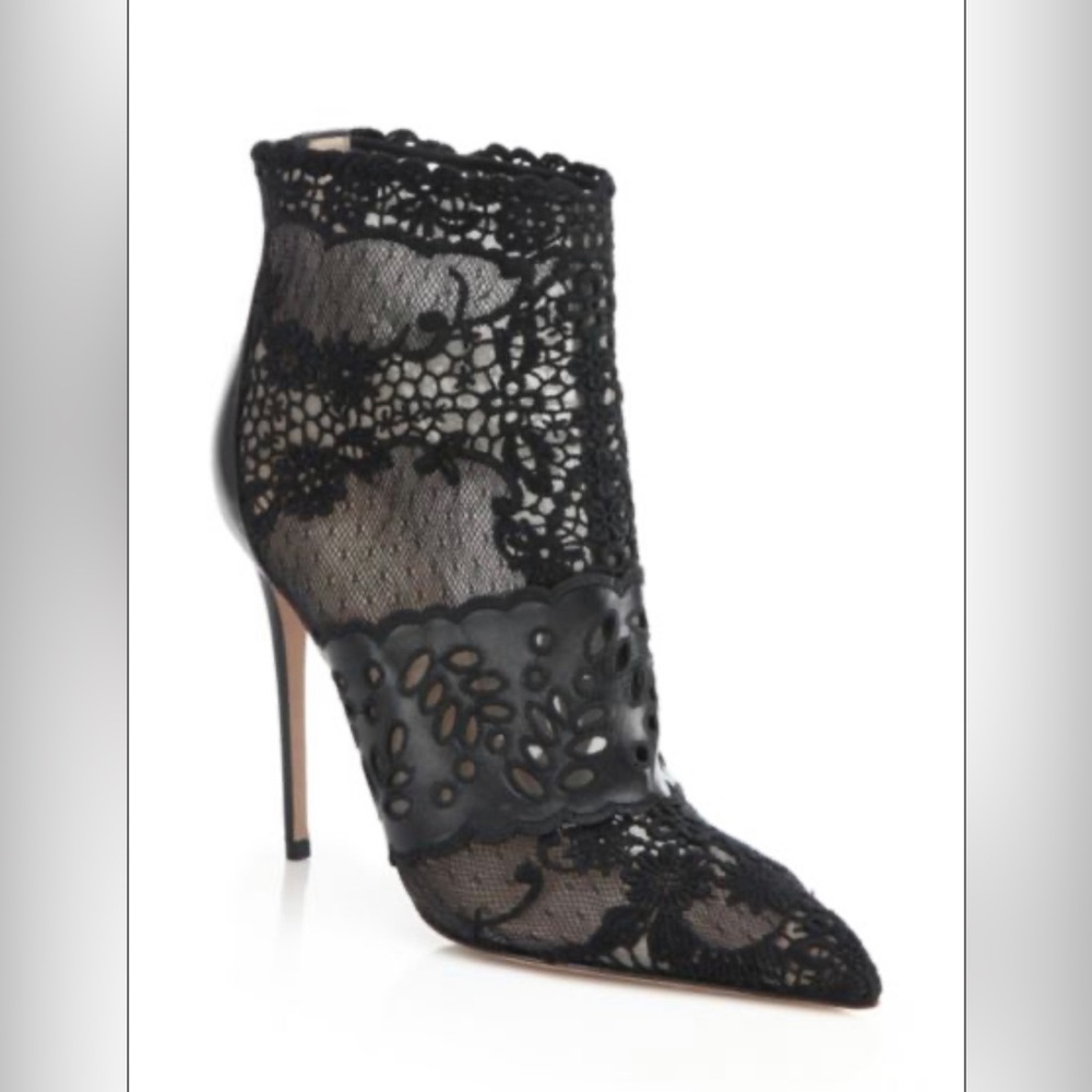 Valentino Black Lace Point Toe Booties 40